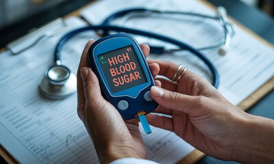 Diabetes Monitoring Device Displaying High Blood Sugar