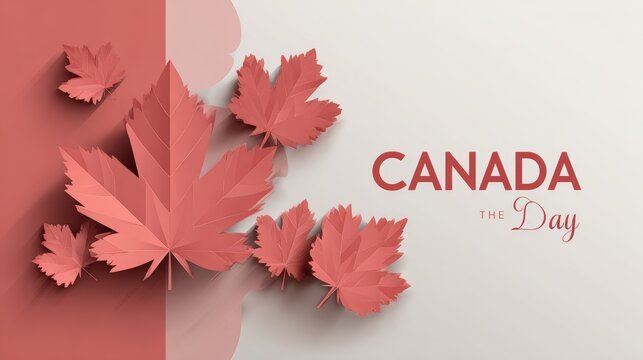 Canada Day Greeting Card Vector illustration. 1st of July, Maple leaves paper art style.