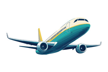 Cartoon Styled Commercial Airplane Illustration with Vibrant Color Shading and Bold Line Art Perspective