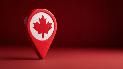 canada location pin, gps marker, made in canada symbol, find us sign, red color with maple leaf, vector