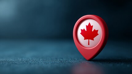 canada location pin, gps marker, made in canada symbol, find us sign, red color with maple leaf, vector