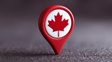 canada location pin, gps marker, made in canada symbol, find us sign, red color with maple leaf, vector
