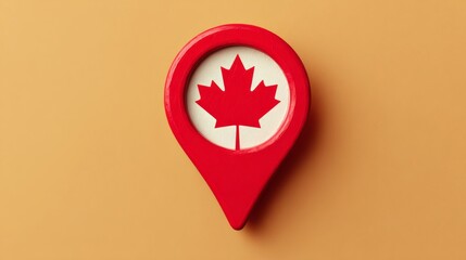 canada location pin, gps marker, made in canada symbol, find us sign, red color with maple leaf, vector