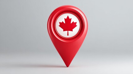 canada location pin, gps marker, made in canada symbol, find us sign, red color with maple leaf, vector