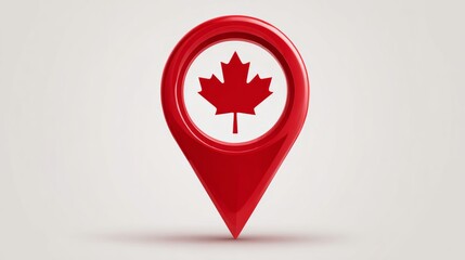 canada location pin, gps marker, made in canada symbol, find us sign, red color with maple leaf, vector