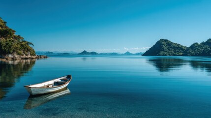 Naklejka premium An Idyllic Scene Of A Small Boat In A Tranquil Bay