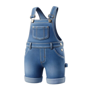 Isolated denim overalls shorts render with a transparent background featuring a detailed texture and realistic design.