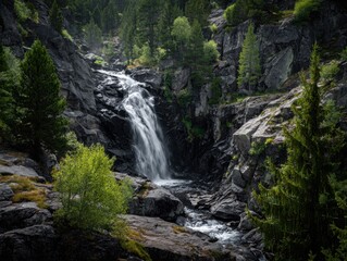Naklejka premium An Impressive And Theatrical Waterfall Over Rocks