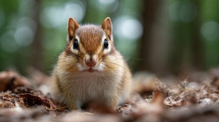 Obraz premium An Inquisitive Chipmunk Hiding a Nut in the Ground