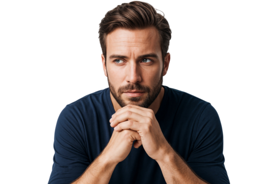 Close-up of a serious man deep in thought, symbolizing planning, focus, and personal reflection