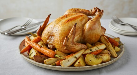 Golden Roasted Chicken with Herb-Roasted Root Vegetables, a Festive Feast