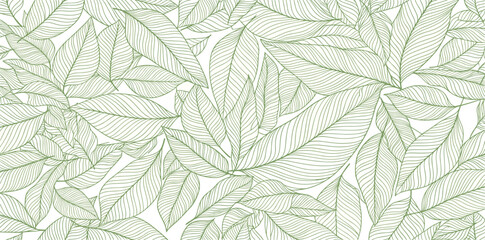 Luxury floral pattern with hand drawn leaves. Elegant astract background in minimalistic linear style.