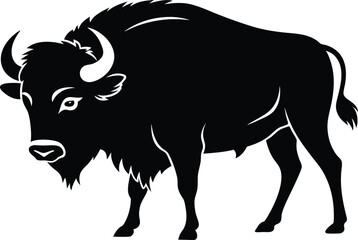 Buffalo Silhouette Isolated, silhouette of a buffalo, Bison Flat Icon On White Background Vector Illustration