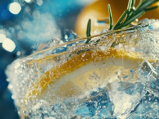 Sparkling drink with lemon and rosemary