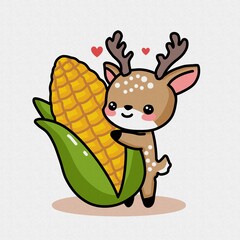 Cute animal Deer Hugging a Corn Cob 