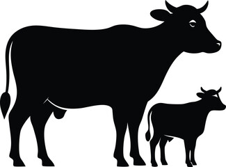 Fototapeta premium Cow and calf silhouette, Cow icon vector. Calf illustration sign. Farm symbol