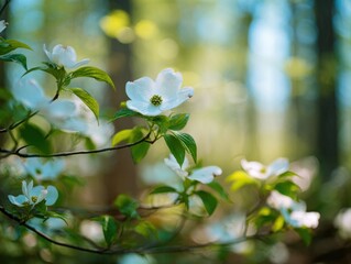Dogwood Trees Blooming In A Spring Forest