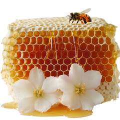 Honeycombs with Golden Honey on White Surface – Natural Sweetness Concept.
