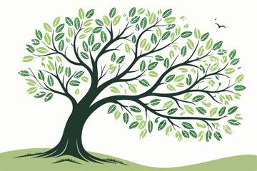 Decorative Tree with Green Leaves Vector Set