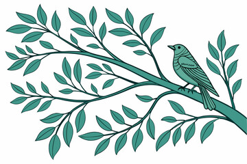 vector set - green decorative branch and leaves