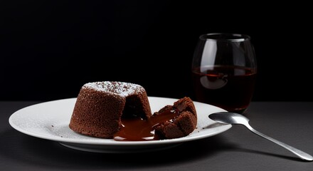 Indulge in Decadence: A Molten Chocolate Lava Cake Awaits, Paired with a Rich Dark Drink for the Ultimate Dessert Experience.