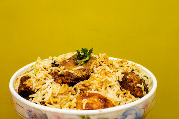 Delicious Vegan Biryani Made with Tender Jackfruit in a Bowl – Concept of Plant-Based Indian...