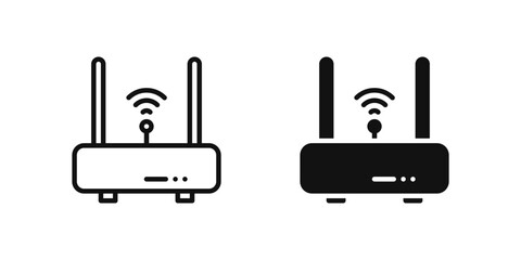 Router icon set showing smart WiFi router for internet connectivity and IoT networks.