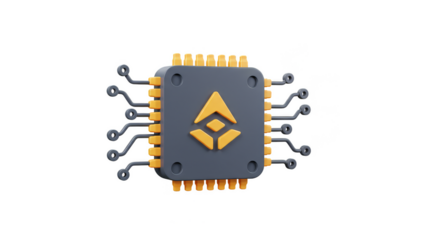 3D Illustration of a Golden Chip Computer Technology Processor on Transparent