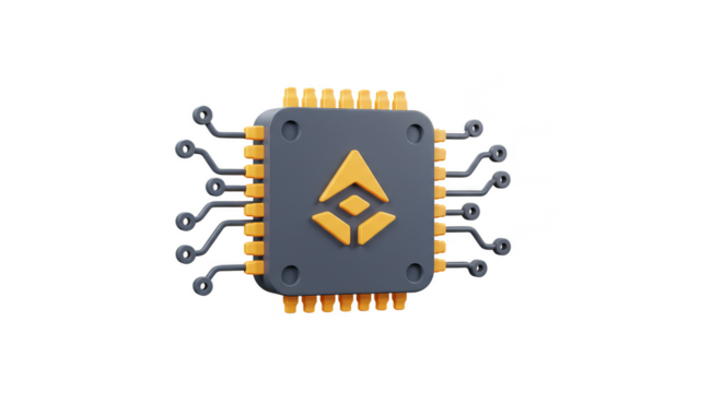 3D Illustration of a Golden Chip Computer Technology Processor on Transparent