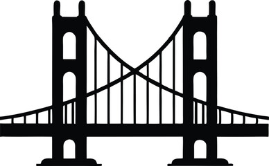 Black silhouette silhouette illustration of the golden gate bridge vector, golden gate bridge black silhouette vector design