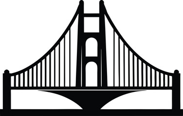 Black silhouette silhouette illustration of the golden gate bridge vector, golden gate bridge black silhouette vector design