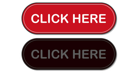Two red rounded buttons with white 'CLICK HERE' text and a white outline (top), and a darker red button with light gray 'CLICK HERE' text (bottom), on a white background