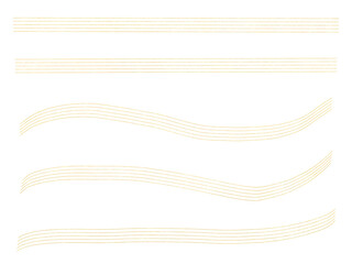 金色の五線譜・シンプルな五本線のライン素材のセット
