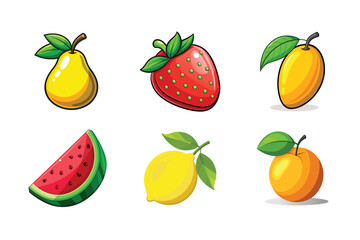 Vector illustration of six different fresh and delicious fruits isolated on a white background