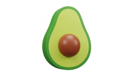 3D Illustration of Green Avocado Fruit With Brown Seed Isolated