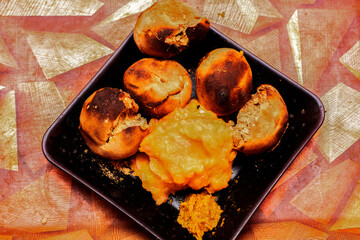 Traditional Indian Bihari Dish Litti Chokha Served on a Plate – Popular Spicy and Healthy...