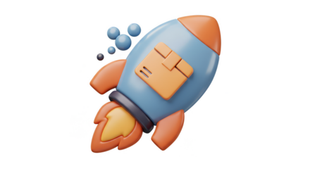 3D Illustration of Rocket Launching Delivery Service Package on Transparent Background