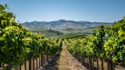 Naklejka premium Ripening Grapes In A Lush Green Vineyard