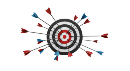 3D Render Arrows Landed Precisely on Target Achieving Goals PNG