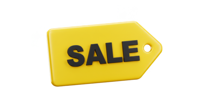 3d Rendered Yellow Sale Tag Discount Price Offer on Transparent Background