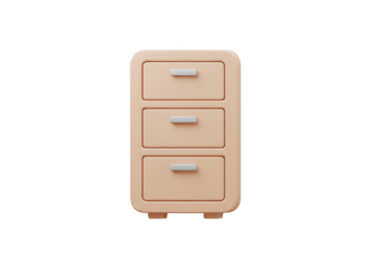 3d Rendering of Beige Cabinet with Three Drawers on Transparent Background