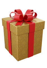 Obraz premium 3D Rendering of Golden Gift Box with Red Ribbon Bow on Transparent Background