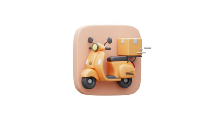 3D Rendering of Orange Delivery Scooter with Box Isolated on Transparent