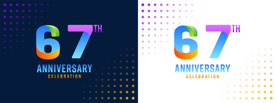 67th anniversary design, with colorful numbers on a white and black background