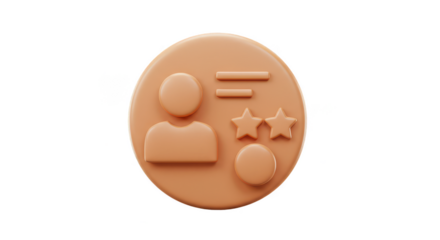 3D Render User Profile Icon with Stars Rating on Transparent Background