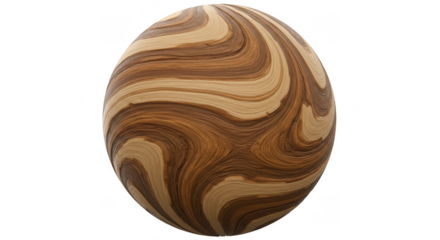 3D Wooden Sphere with Brown Texture Seamless Pattern on Transparent BG