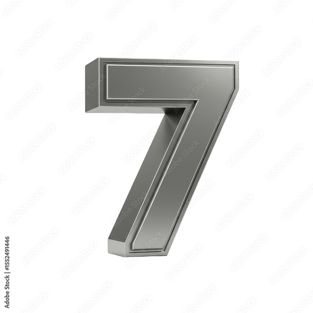 Aufkleber 3d rendering of silver metallic seven number with transparent background