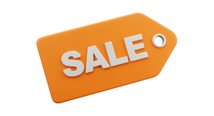 3D Rendering Orange Sale Tag for Discount Shopping Transparent Background