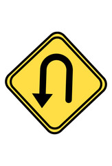 Yellow diamond sign with a black U-turn arrow.
Warning sign indicating a U-turn ahead.
Road sign for a permitted U-turn maneuver.
