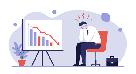 Obraz premium Stressed Businessman Facing Financial Crisis Overwhelmed by Declining Profits and Market Downturn